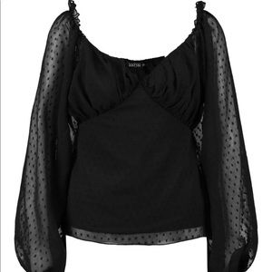 Boohoo DOBBY MESH RUCHED CUP DETAIL BLOUSE